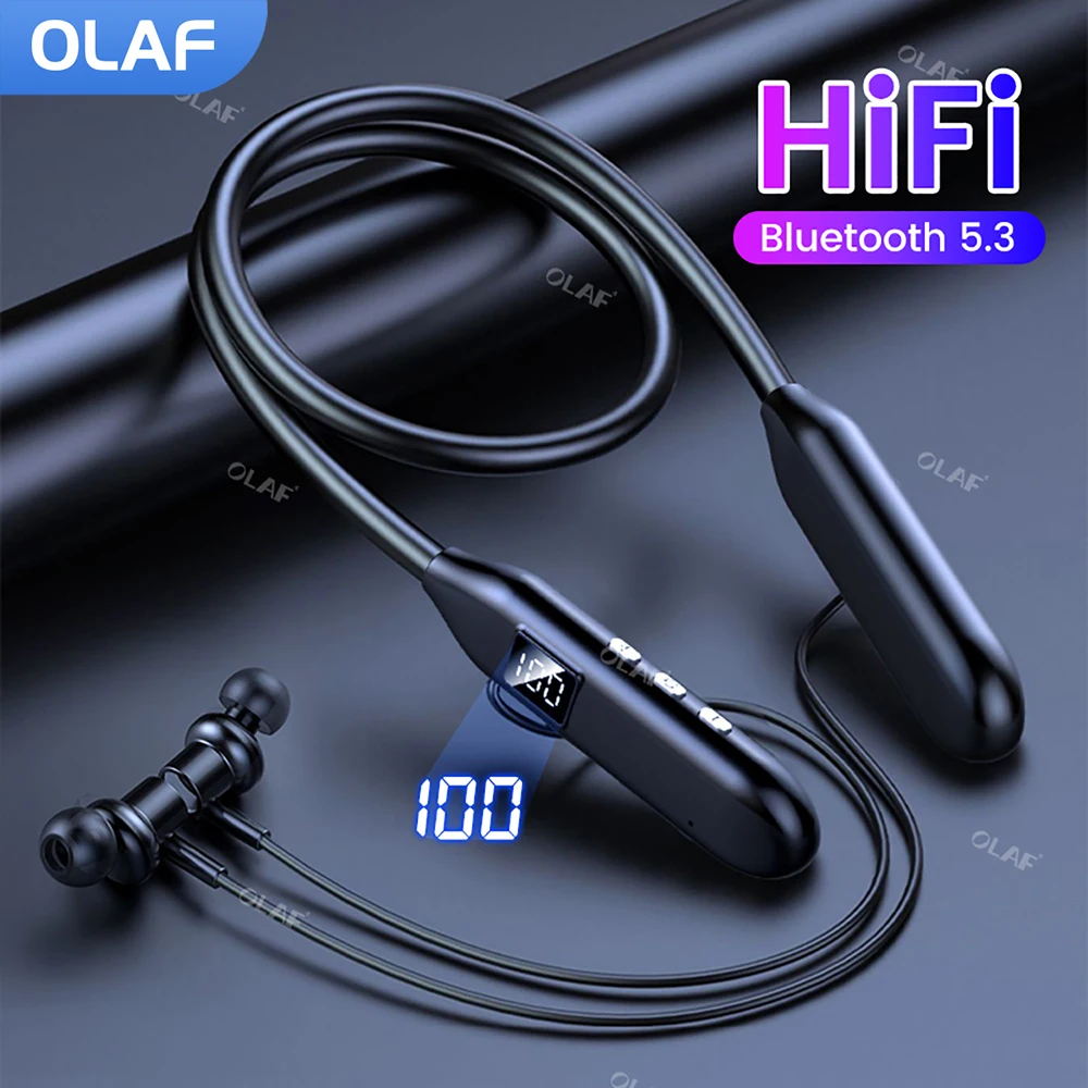 Olaf bluetooth 5.3 sem fio fones de ouvido led super power neckband magnético esportes fone alta fidelidade handfree com microfone