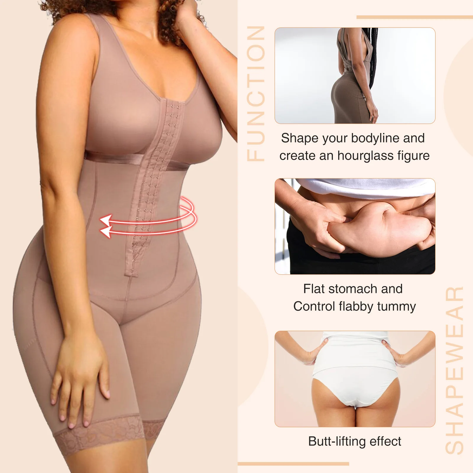 Fajas Kolumbianer Hüftgürtel mit Reihe, Schnalle und Reißverschluss für Frauen, sexy Shaping Post Fettabsaugung, BBL Schlankheits-Taillengürtel-Body