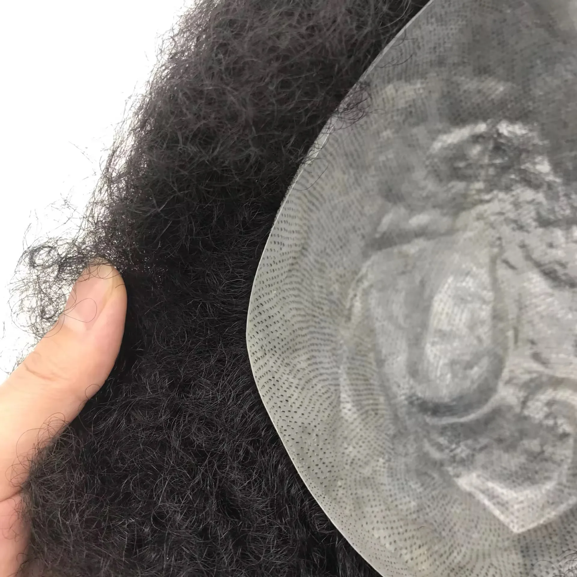 # 1ب # 1ب40 # 1b50 رمادي مزيج أسود الرجال شعر مستعار أمريكي أفريقي 4 مللي متر الأفرو ضيق مجعد كامل pu 100% شعر بشري هندي شعر مستعار اصطناعي