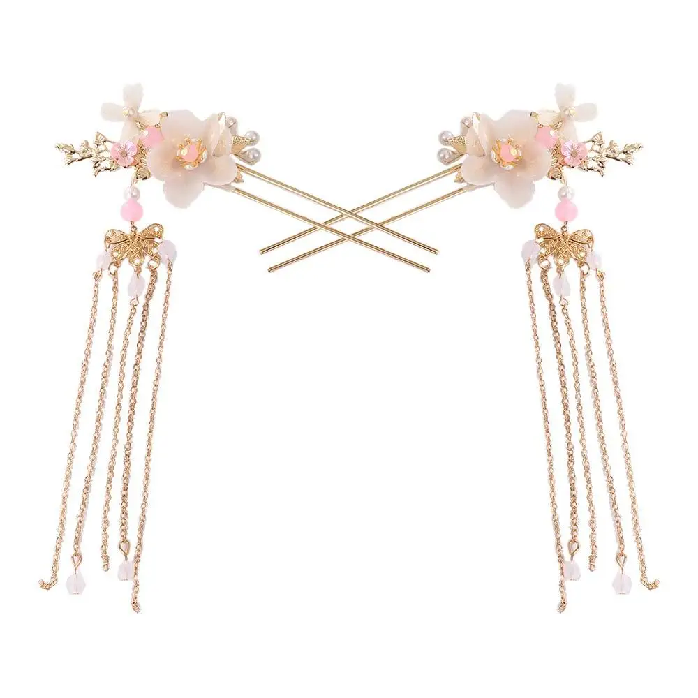 

Women Hair Jewelry Chinese Tassel Fashion Handmade Flower Hanfu Hair Stick Earrings Hair Comb Headwear Sets