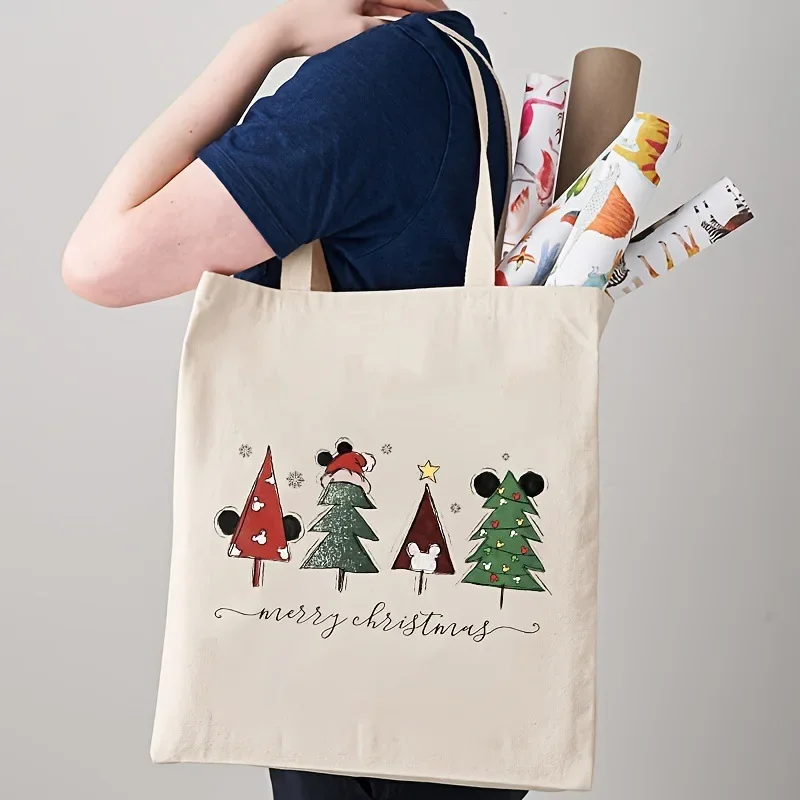 

Xmas Decoration Tote Bag, Christmas Tree Pattern Shopping Bag, Reusable Shopper Merry Christmas Trendy Bag Gift for Girls
