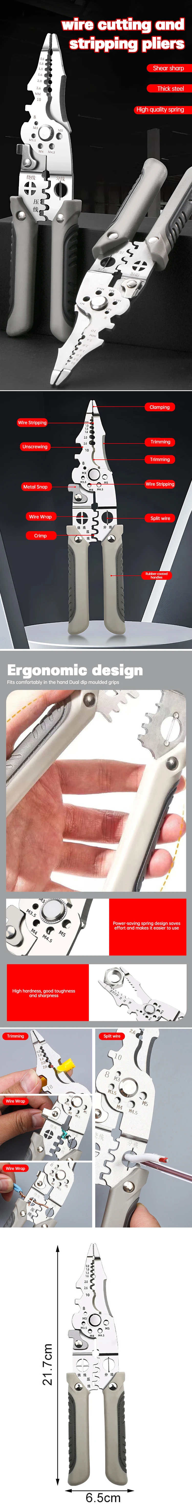 Abisolierzange, Multifunktions-Elektriker-Werkzeug mit Crimp-Schneiden und Schraubenschlüssel, mit faltbarem Design für einfache Lagerung – Detail 1