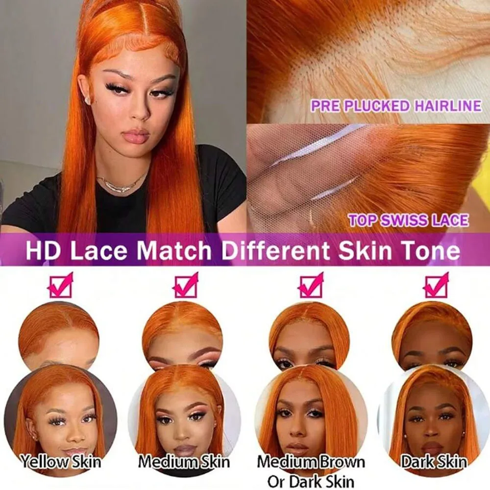 Parrucche anteriori in pizzo zenzero arancione dritto da 30 pollici capelli umani 350 parrucche frontali in pizzo trasparente brasiliano colorato 13X6 HD per le donne