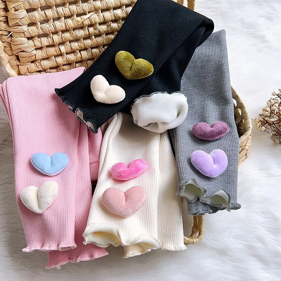 الفتيات الشتاء صوف مبطن السراويل الكورية موضة القلب طباعة سليم صالح السراويل الحرارية للطفل طفل أطفال أبلى طماق الدافئة #1