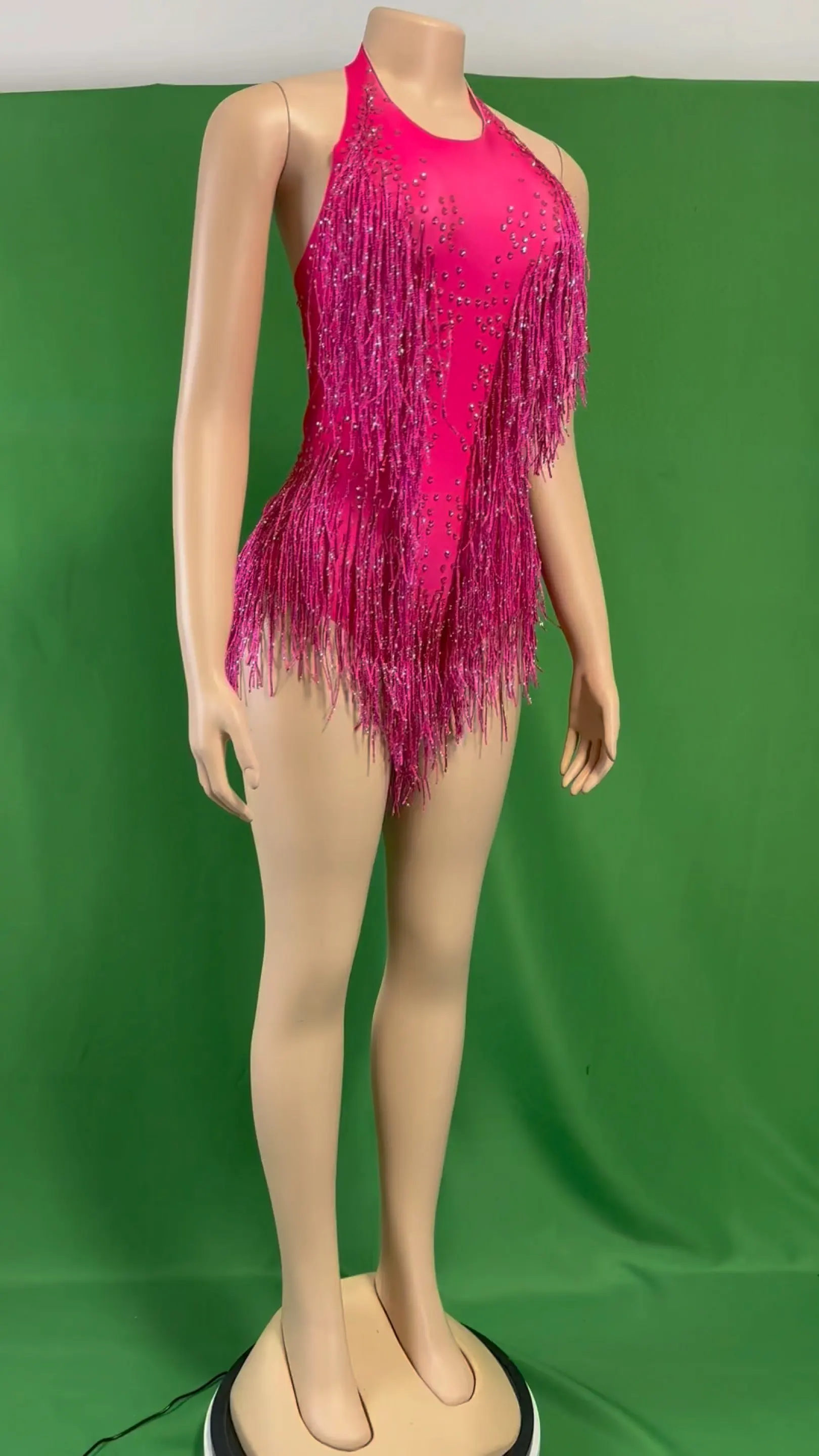 Versatility Seductive Stylish Women Sexy Backless Purple Rhinestone Tassel Dance Carnival Stage Bodysuits Shinning Latin Outfits