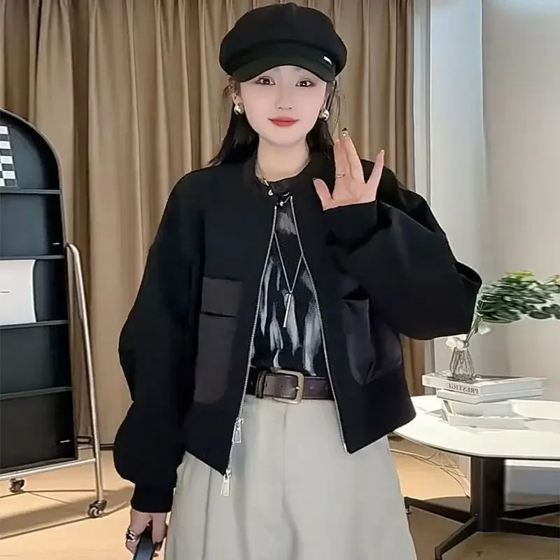 

Женские утепленные куртки-бомберы больших размеров, женская одежда в стиле Харадзюку, корейский милый стиль, пуговицы, передний карман, женская чистая простая одежда