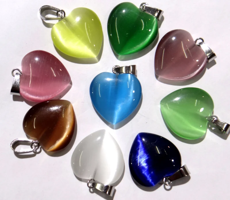 Natural stone 20mm heart Quartz Crystal tiger eye Mix agate stone pendants for Charm DIY jewelry making necklace Accessories12pc