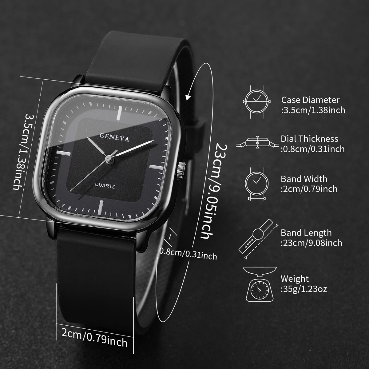 1/3 قطعة مجموعة ساعات رجالية مربعة الشكل عادية سيليكون ساعة يد بحزام للرجل ساعة Reloj Hombre (بدون صندوق)