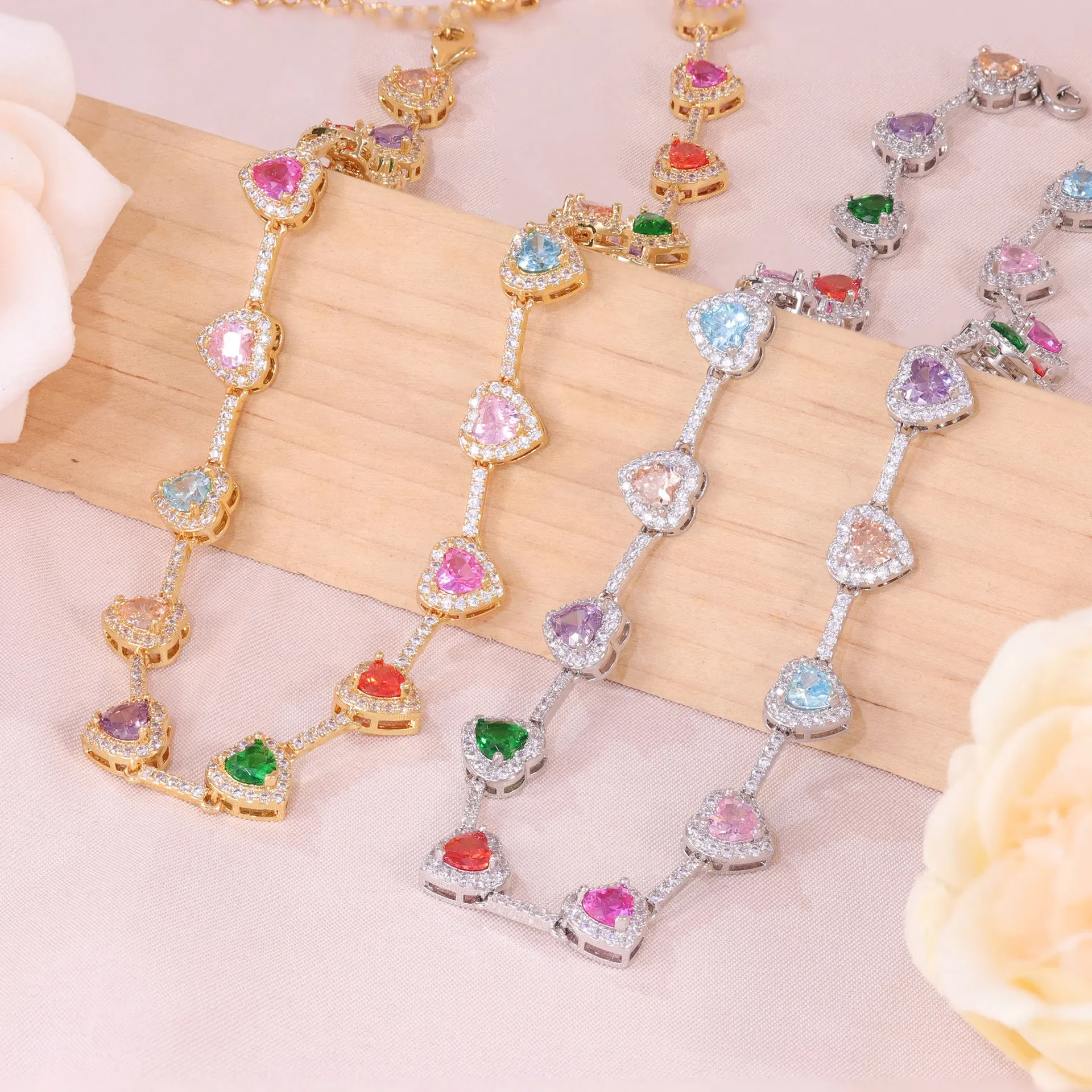 Heart Cubic Zircon Necklace  18K Gold Jewellery Fashion  Rainbow Jewellery Party Anniversary Gift Jewellery