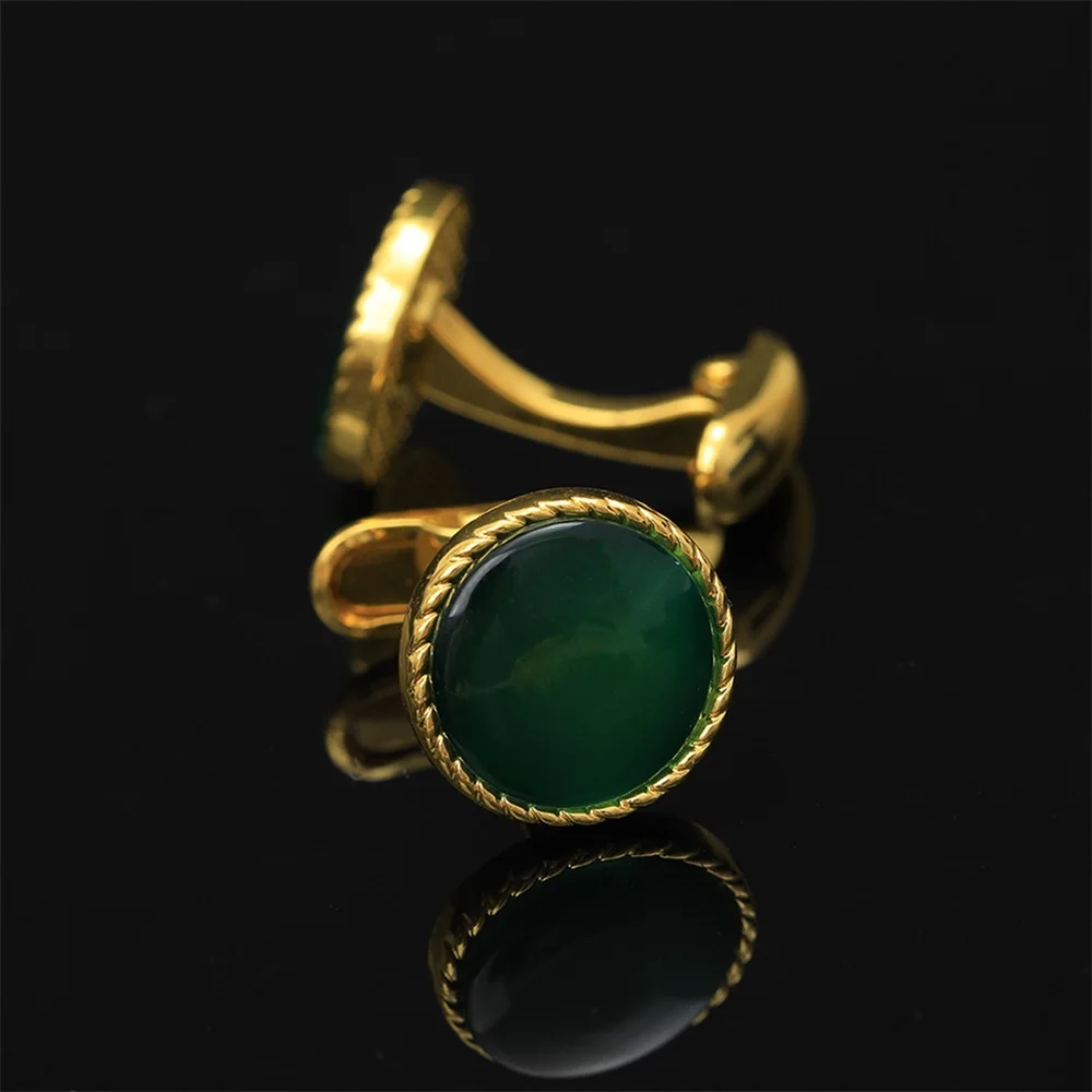 Luxury Red Green White Black Opal Design  Golden Mens Cufflinks Unique Whale Back Closure Round Sleeve Button