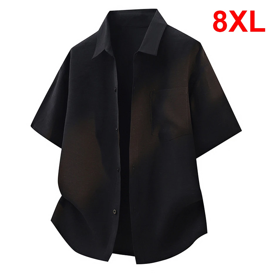 

Summer Cargo Shirts Men 8XL Plus Size Short Sleeve Shirts Fashion Casual Solid Color Shirts Male Summer Tops Big Size 8XL