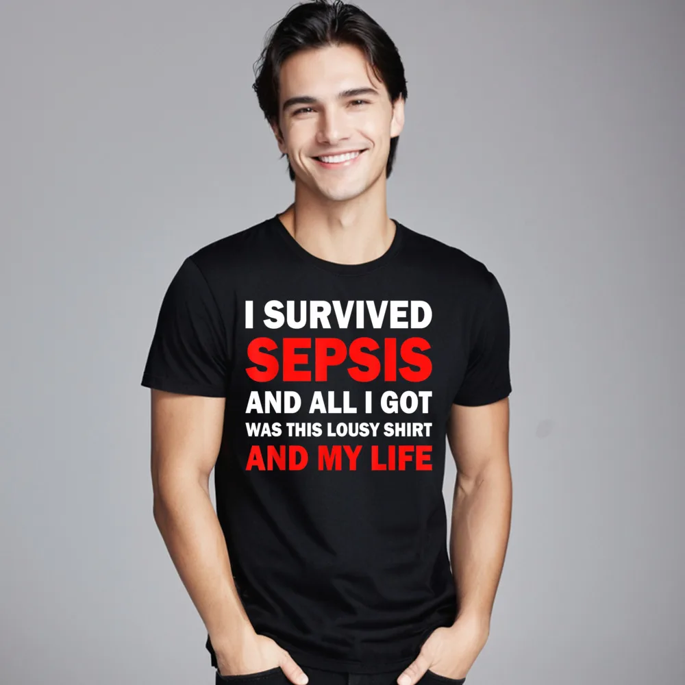 Funny I Survived Sepsis And all Crew Neck T-Shirt Summer Tops Tees Short Sleeve for Women Retro Pure Cotton Geek T-shirts