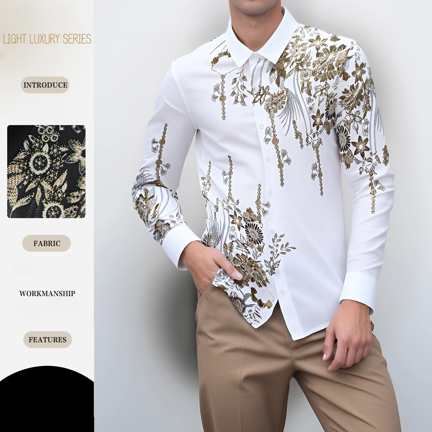 

2025 Autumn Winter Flower Rhinestone Men's Shirt Slim Fit Long Sleeve Casual Business Dress Shirts Social Banquet Party Shirt