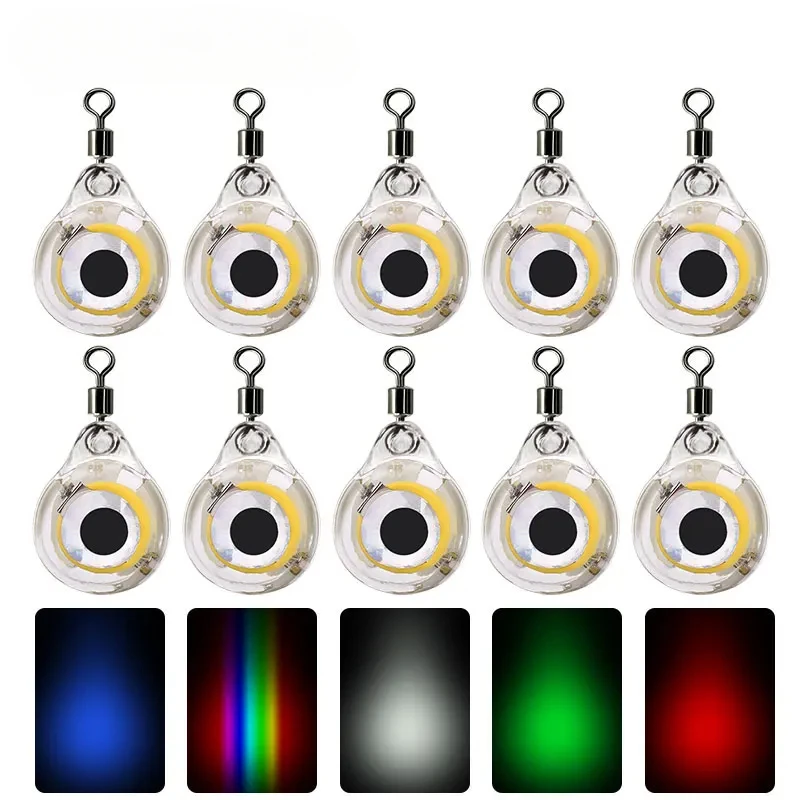 Mini LED Deep Drop Eye Shape Squid Lure, Underwater Luminous Waterproof Bait for Saltwater Freshwater Night Trolling Fishing