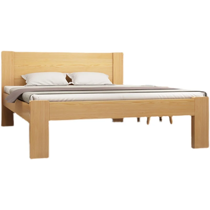 Bed modern minimalist tall bed 1.5 meters pine bed factory straight