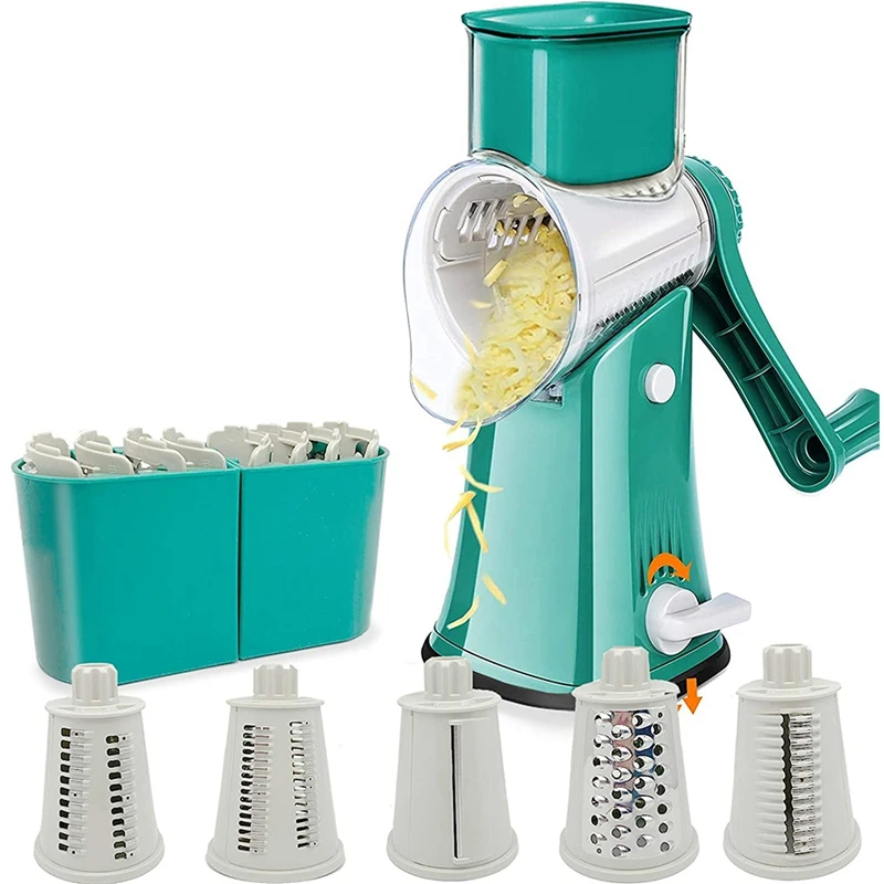 

Rotary Cheese Grater Shredder With Handle,Slicer With 5 Stainless Steel Drum Blades,Non Slip Slicer Promotion