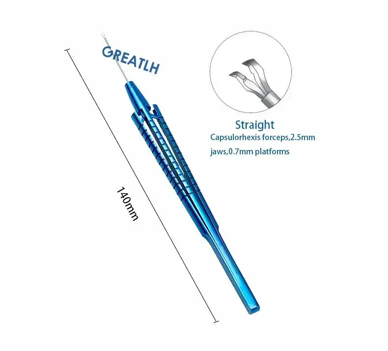 Fórceps oftálmicos de Capsulorhexis retinales, fórceps de cuerpo extraño, instrumentos de cirugía oftálmica rectos/curvos/angulados, 140mm de largo