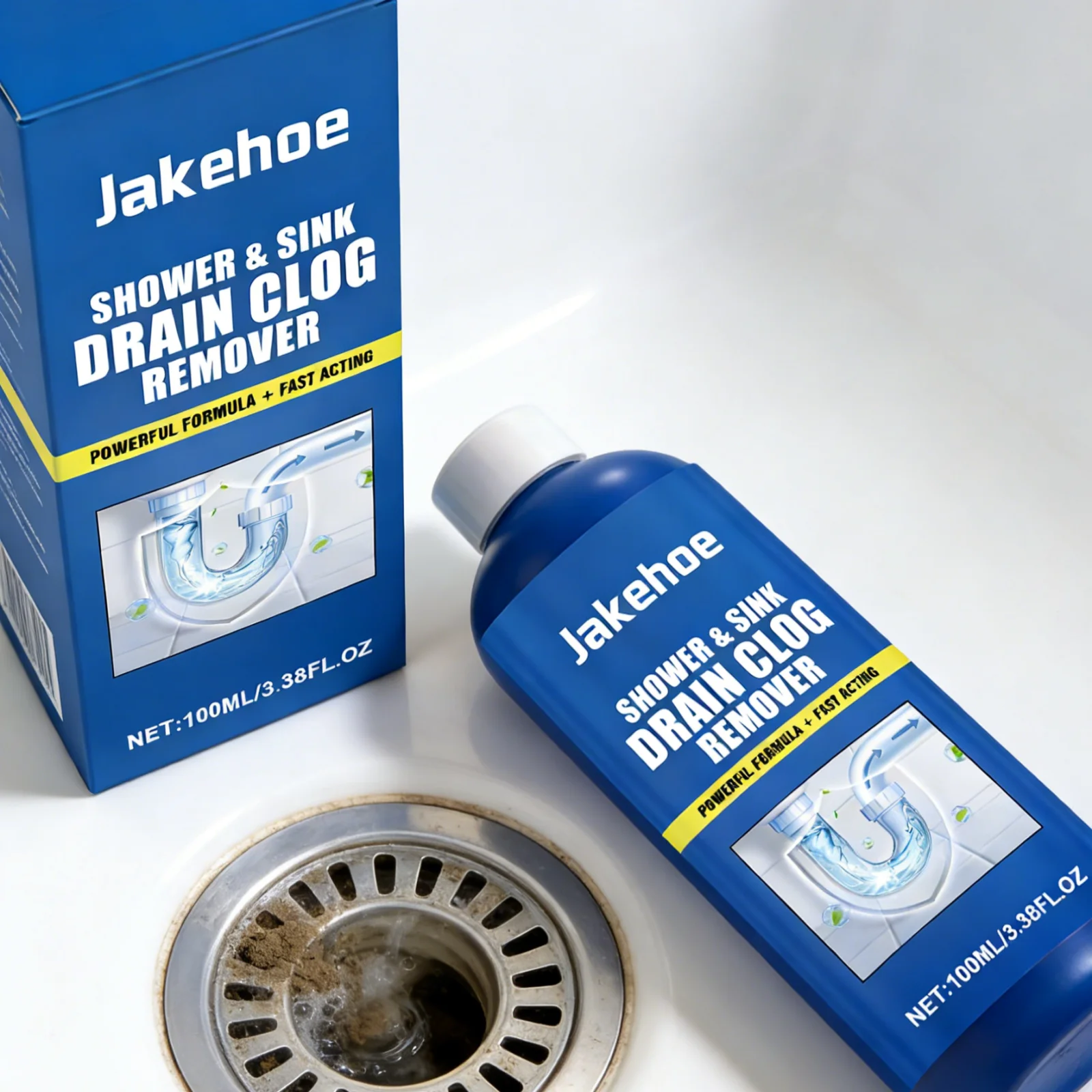 

Jakehoe Powerful Drain Cleaner for Tough Clogs Shower Sink Drain Remover Dissolve Hair Grease Residue Deodorizing Pipe Unblocker