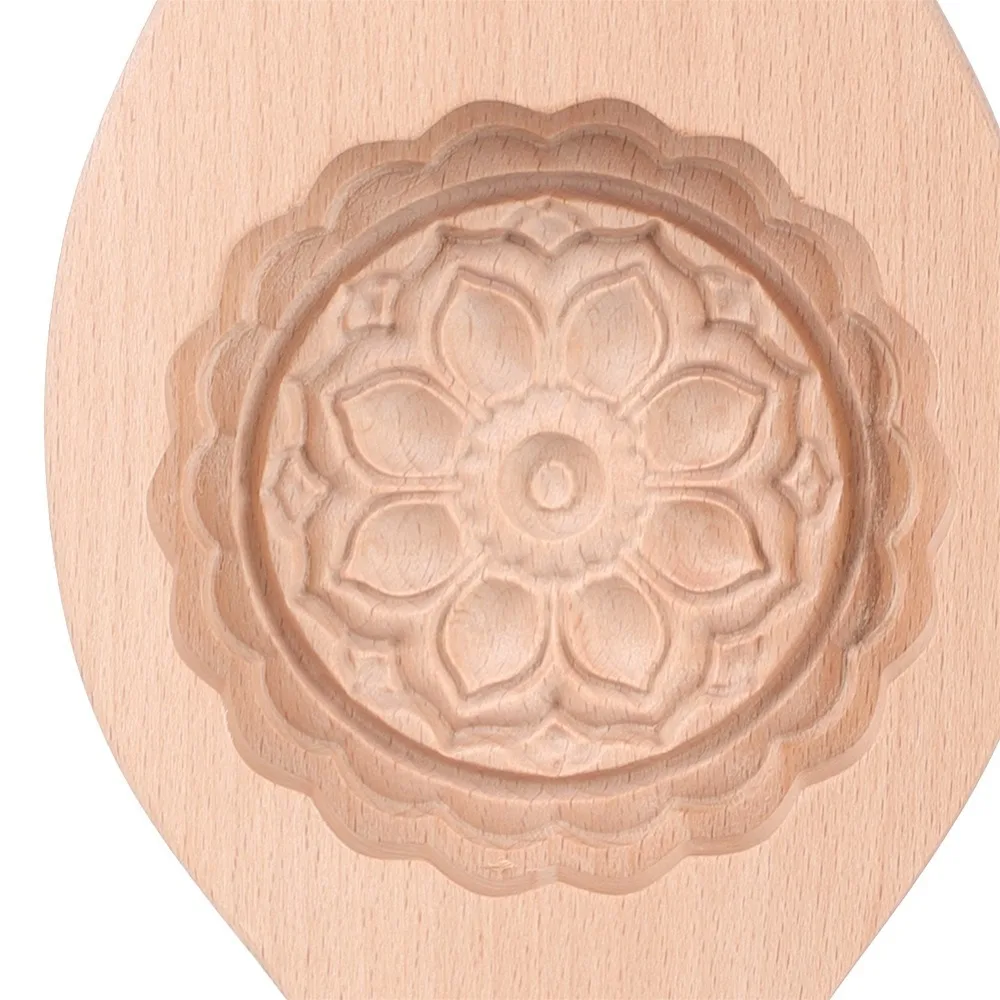 Durable Natural Wood Moon Cake Mold Large Size 3D Relief Pastry Baking Mold Lotus Flower Pattern Mold Moon Cake Pumpkin Pie