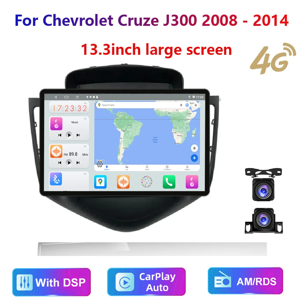 13.3inch Qualcomm CPU For Chevrolet Cruze J300 2008 - 2014 Car Stereo Radio Android Video 2K GPS Carplay 4G WIFI