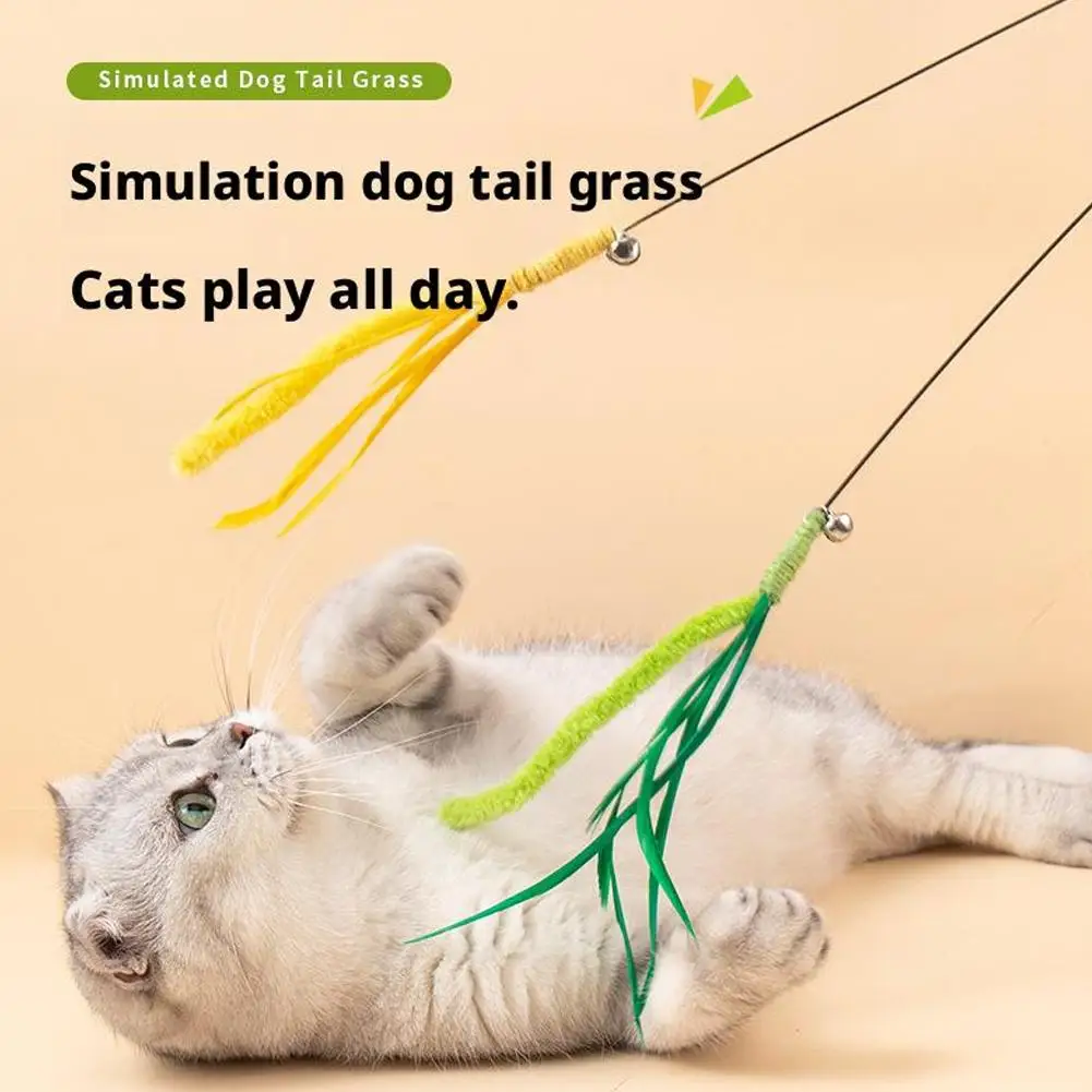 القط إغاظة لعبة التفاعلية الذيل العشب الكلب حكيم ريشة القطب الطويل القط إغاظة عصا لدغة مقاومة القط لعبة صوت مستلزمات الحيوانات الأليفة