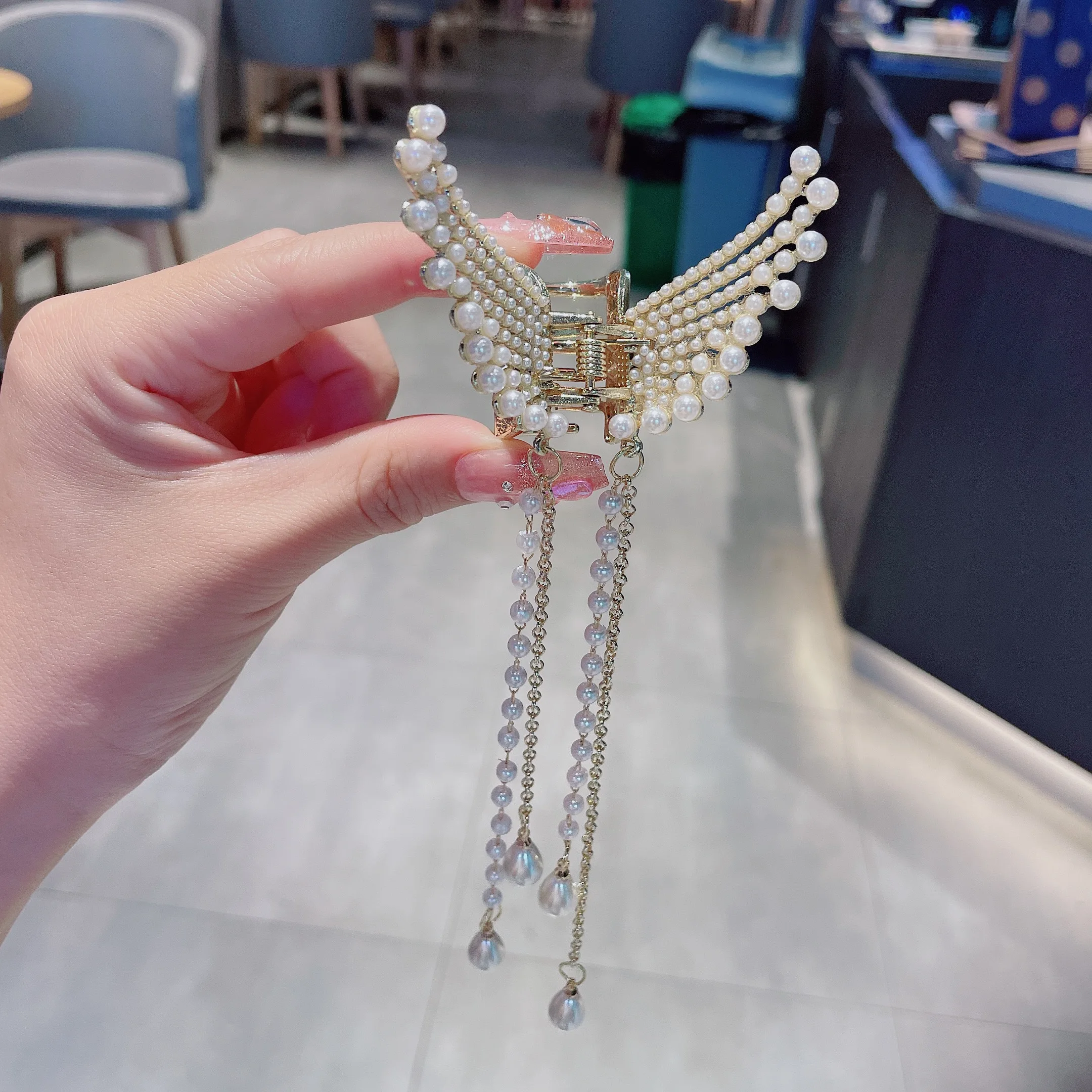 New Style Long Tassel Wing Small Catch Clip Cute Korean Version Pearl Shark Girl Fashion Hair Accessories