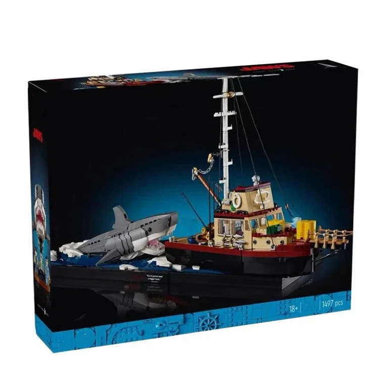 

2024 New 21350 Jaws Diorama Boat Shark Pirate Ship Building Blocks Fishing Boat Model Bricks Toys Birthday Gift for Kid