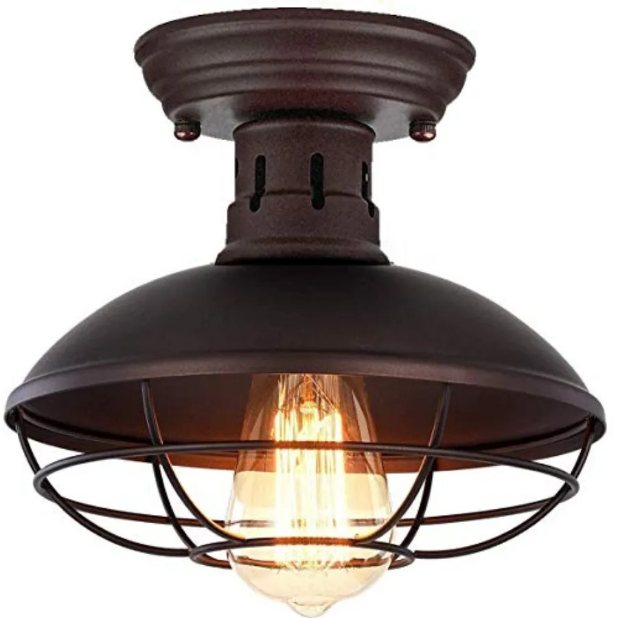 

Farmhouse Flush Mount Ceiling Light - Easric Industrial Ceiling Light Fixture Rustic Copper Metal Cage Close to Ceiling Lamp E2