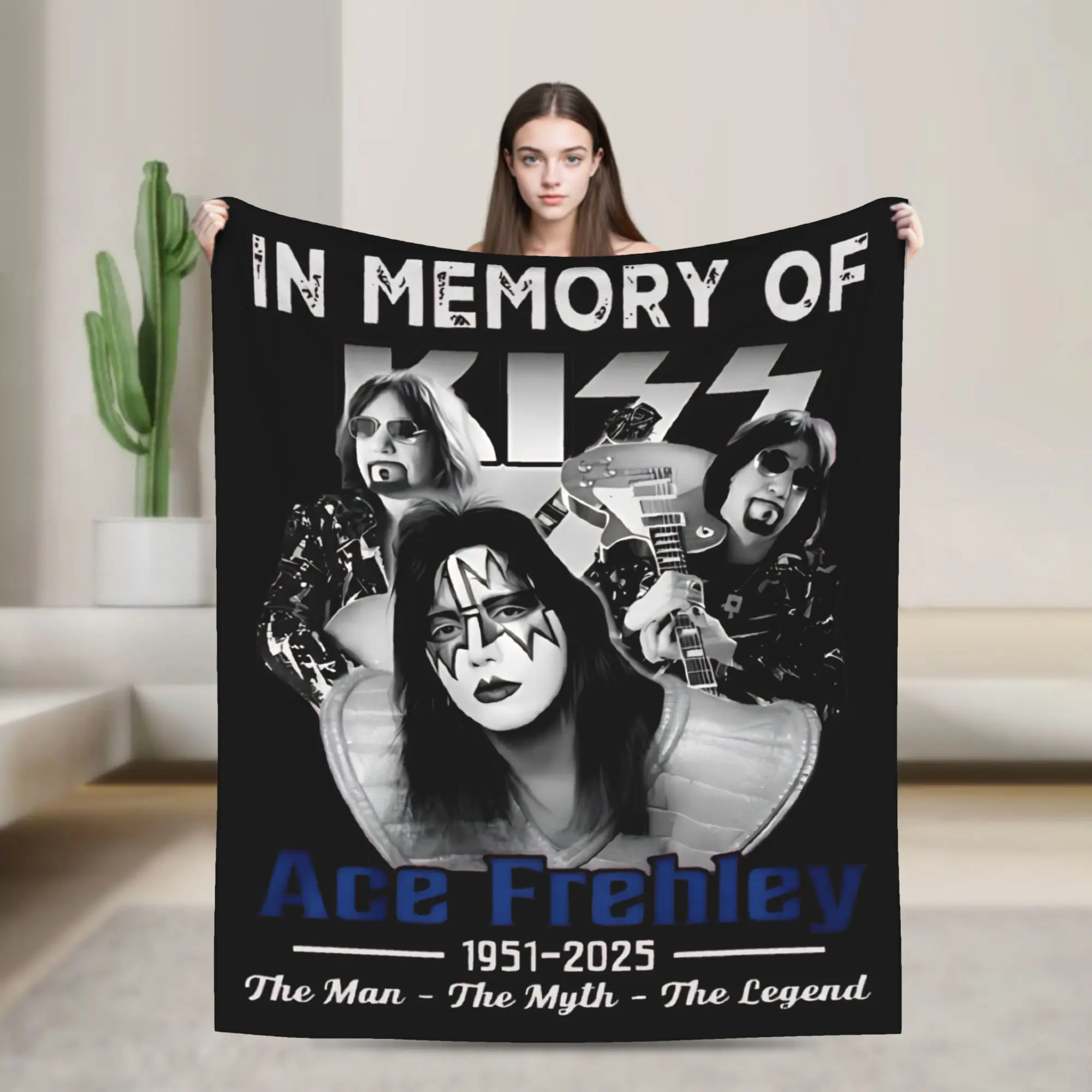 Ace Frehley RIP 1951-2025 Wool Blankets Kiss Band Custom Throw Blankets for Home 200x150cm Rug Piece,