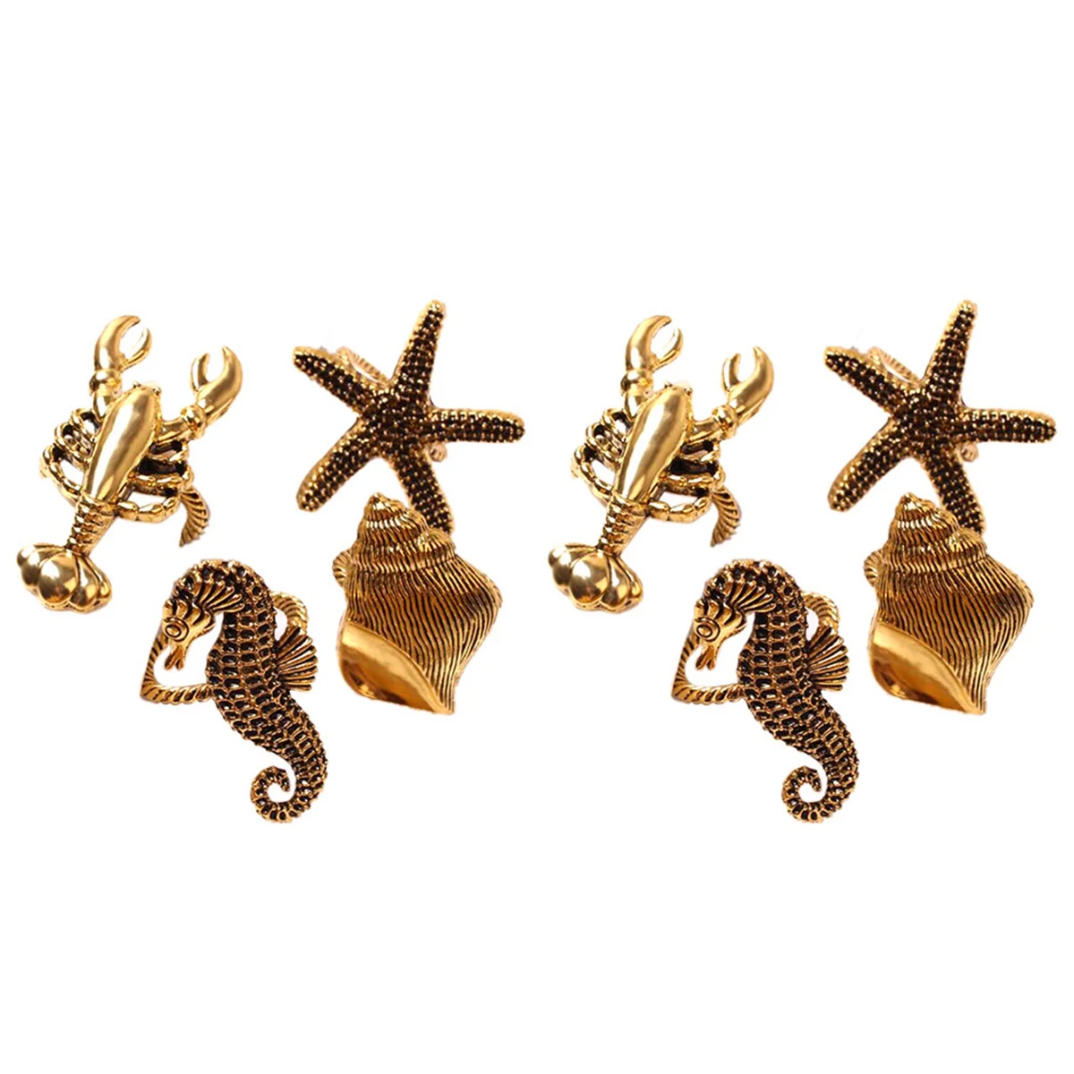 

8Pcs Marine Series Shells Starfish Hippocampus Napkin Ring Model Room High-End Hotel Napkin Buckle Napkin Ring Dining