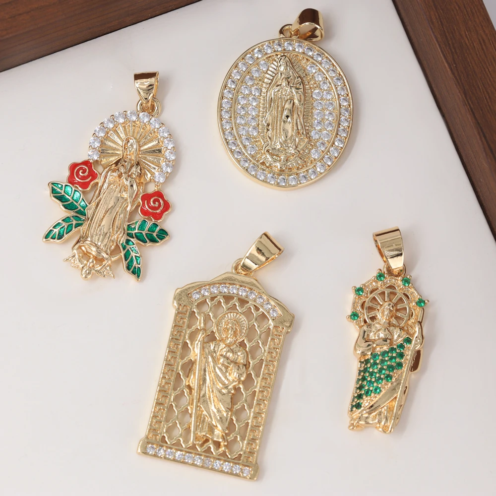 Ruixi Jewelry Fashion Catholic Madonna St. Jude Tadeo 18k Gold Plated Cadenas Con Dije Virgencita Guadalupe Pendant