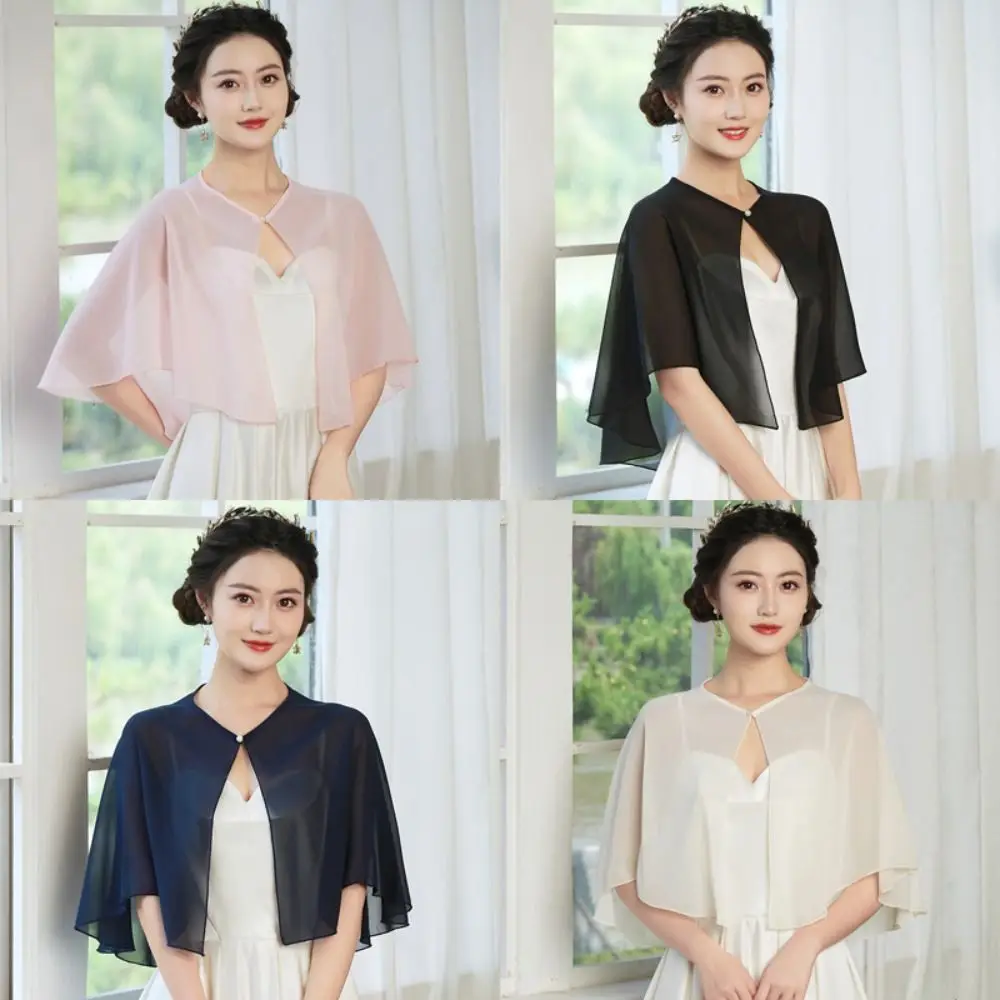 Vintage Sheer Chiffon Capelet Lightweight Design Elegant Style Soft Shawls Evening Dress Wraps Wedding Ceremony