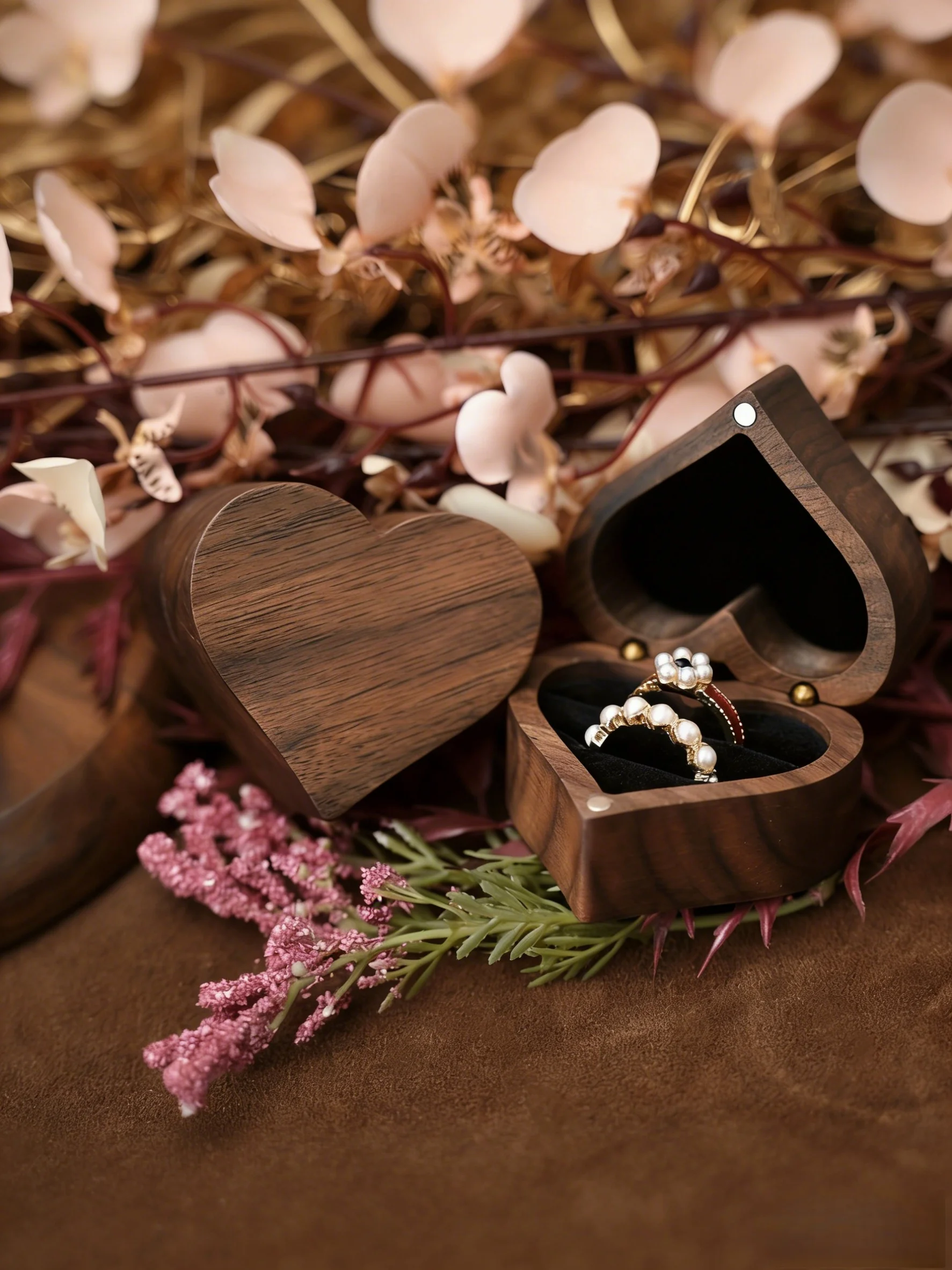 

Роскошная шкатулка для 2 колец из орехового дерева в форме сердца | Подарочная коробка-органайзер для ювелирных украшений (кольцо в комплект не входит)