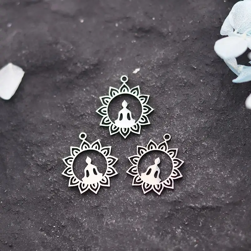 3pcs Delicate Lotus Flower Buddha Charms DIY Earrings Handmade Stainless Steel Pendant for Jewelry Making Yogo Amulets Supplies