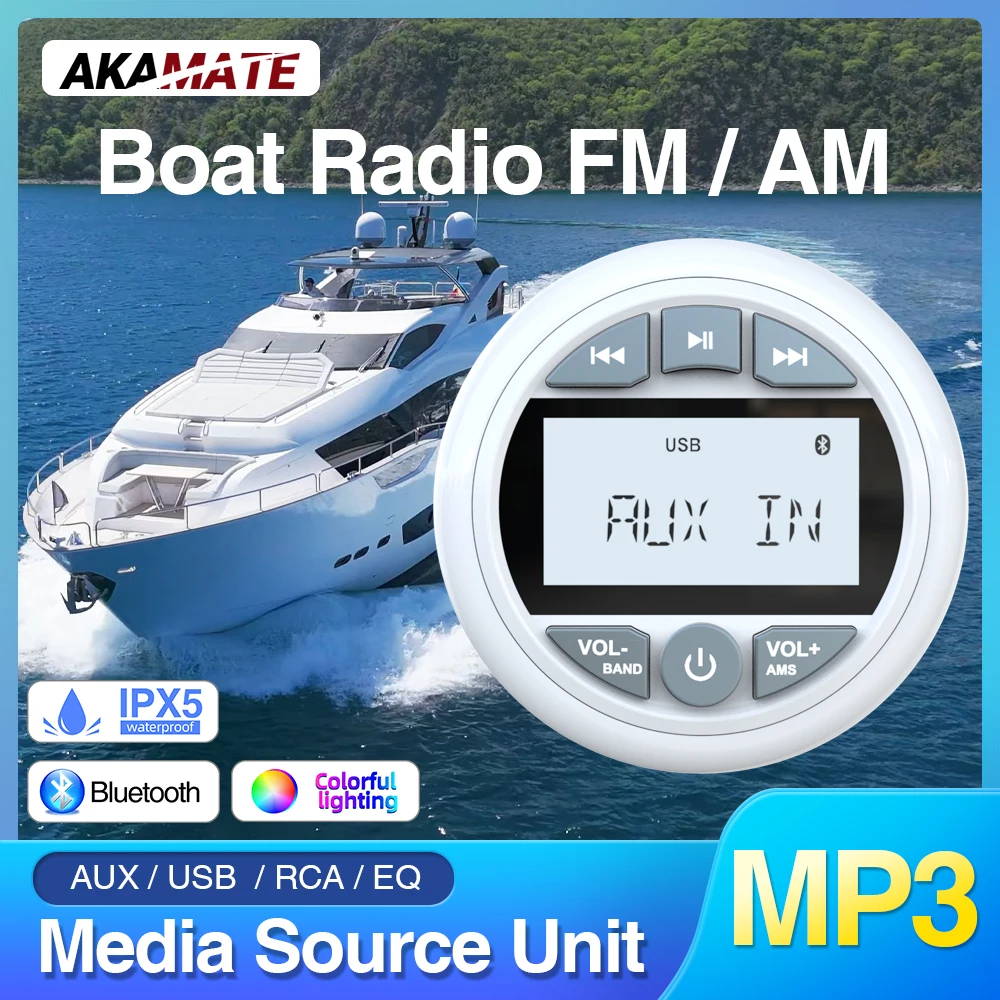 AKAMATE tekne radyo FM AM alıcı deniz medya MP3 çalar su geçirmez ATV UTV SPA RZR Stereo multimedya için Bluetooth AUX USB