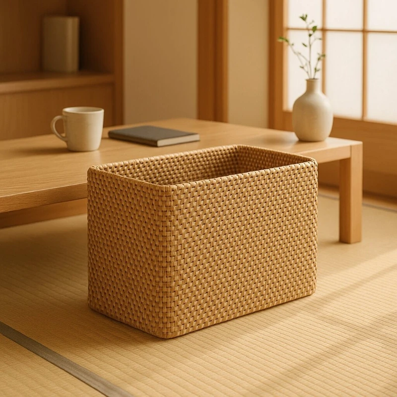 

Trendy Stackable Rattan Storage Basket Functional Organizer for Living Room Or Kitchen Stylish Snack Fruit Storage