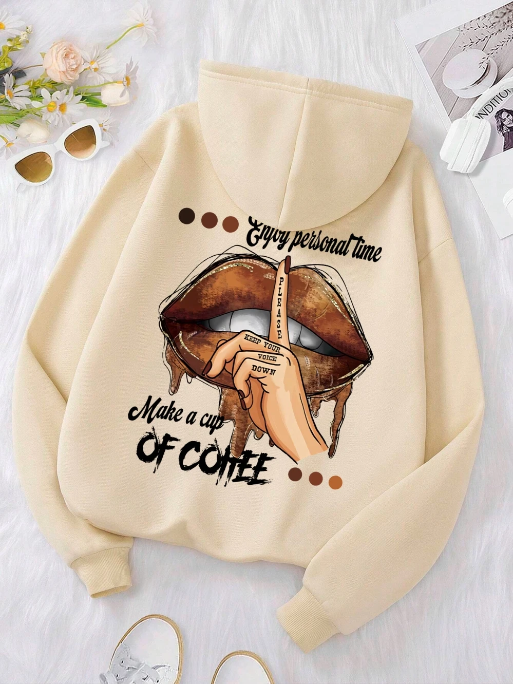 

Женская флисовая толстовка с капюшоном и принтом «Make A Cup Of Coffee»