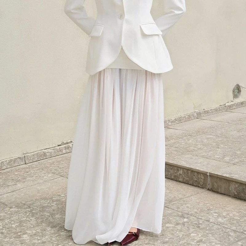 TARUXY White Paneled Skirt Women's High-Waisted Elegant Flowy Casual Commuting Maxi Skirt 2026 Spring Summer New Vacation Skirt