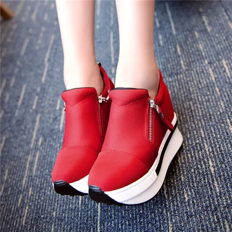 Platform Sneakers Women Red Casual Comfortable Hidden Heel Shoe Black Canvas Shoes Wedge Heels Sneaker Tenis Zapatos Mujer