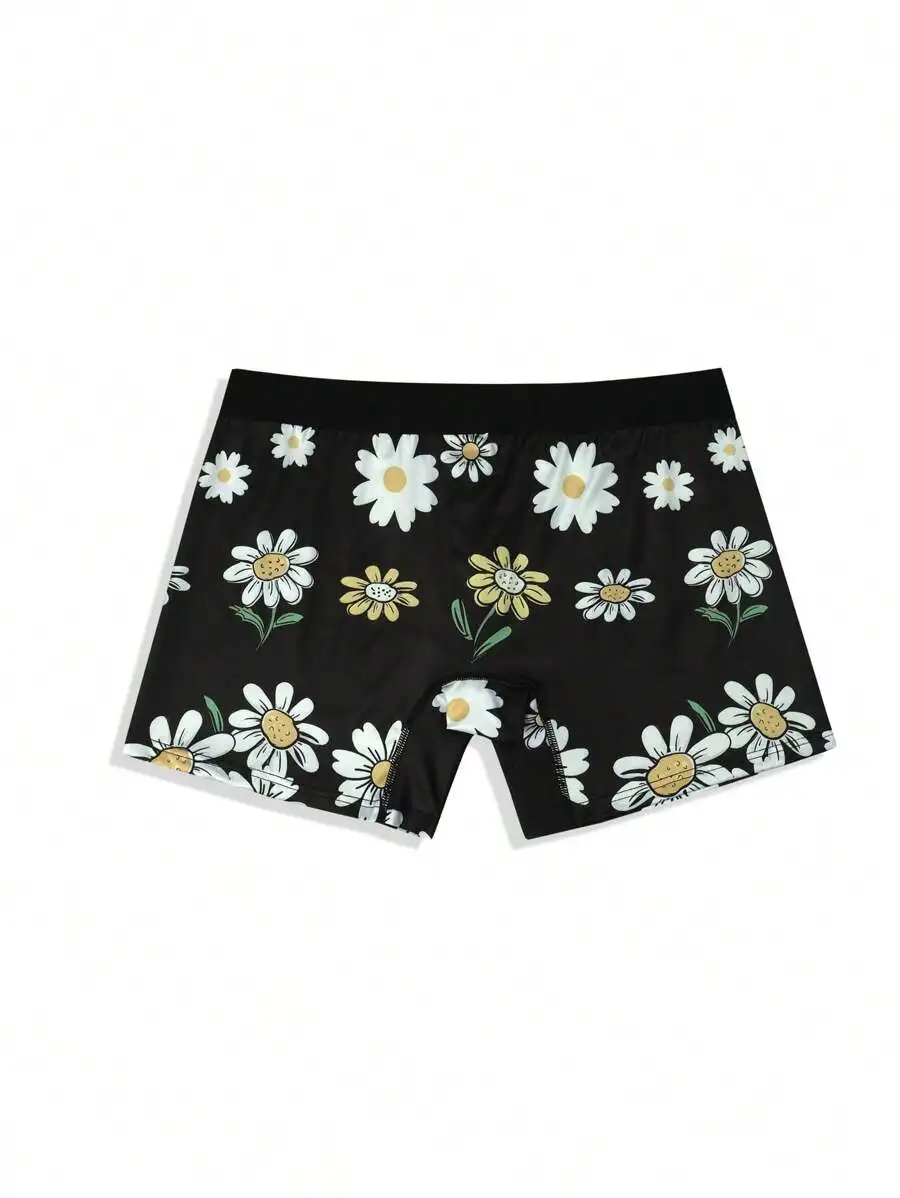 

Mens Floral Print Boxer Shorts With Daisy Pattern