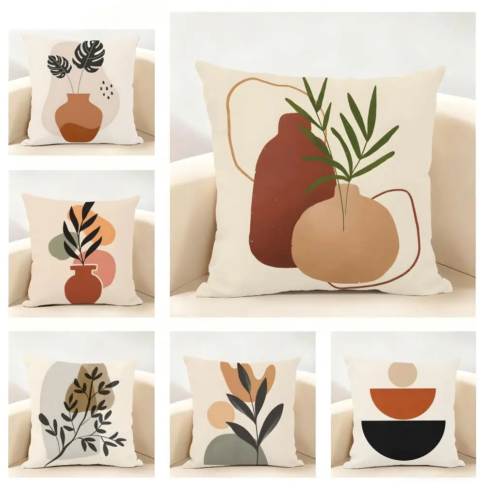 art warm Warm color vase modern and simple Cushion Cover Linen Pillowcase Soft  for Sofa Bed Home Room Decor