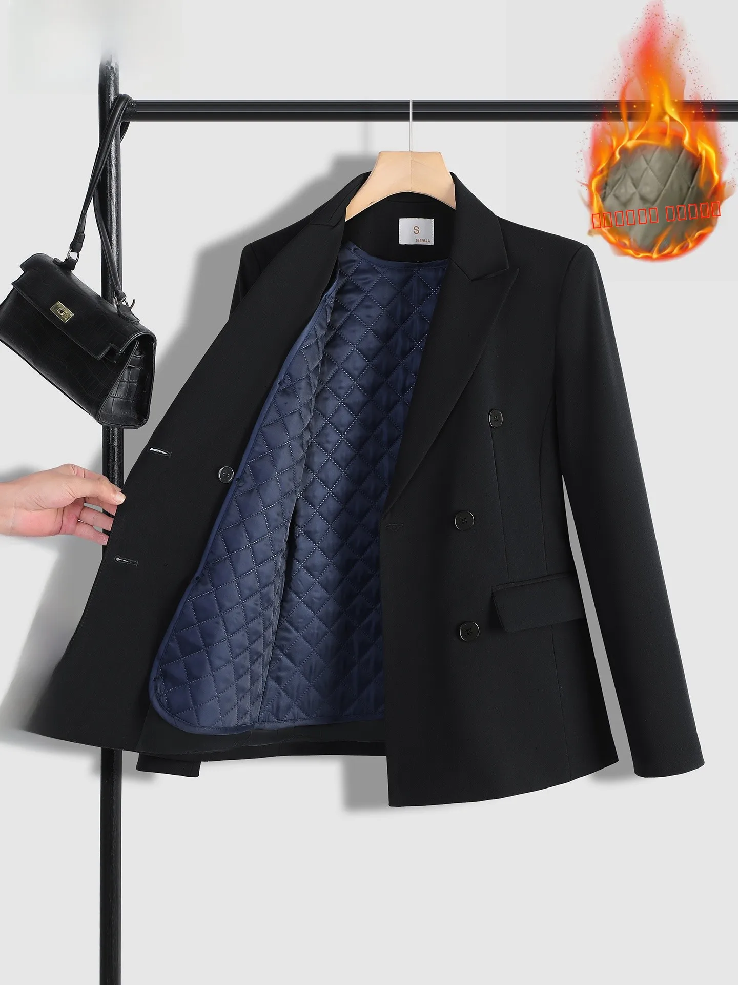 

Черный хлопковый костюм с подкладкой: женский зимний пиджак со съемным внутренним жилетом, элегантный комплект для деловых встреч и официальных мероприятий в западном стиле
