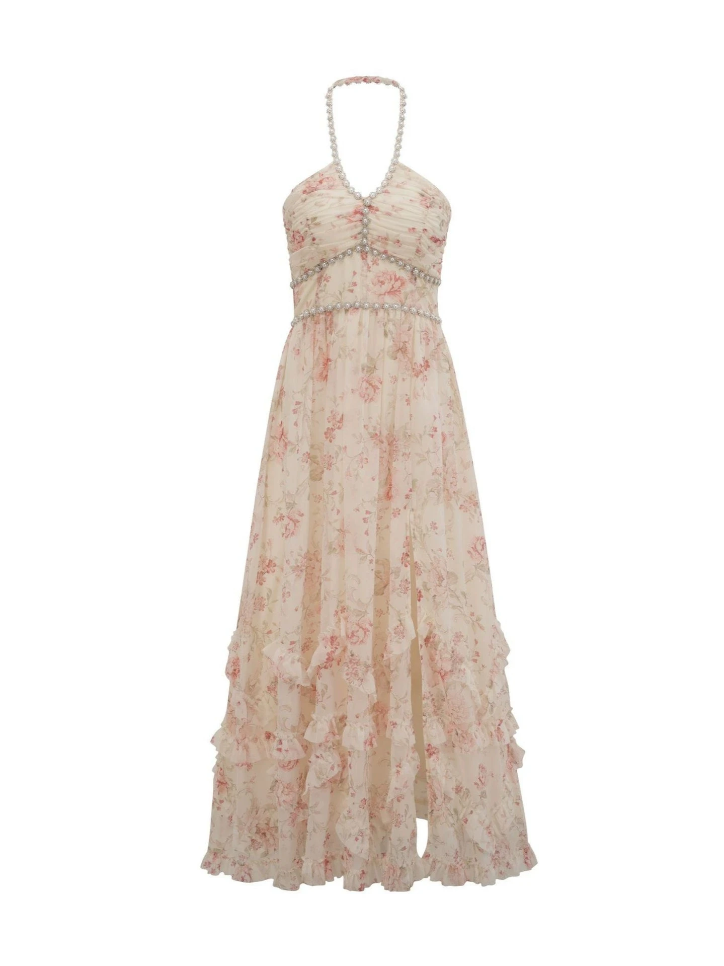 

Summer women's sweet halter neck dress long skirt hot sale cross-border women's clothing printed open back slit dress-GZXX478