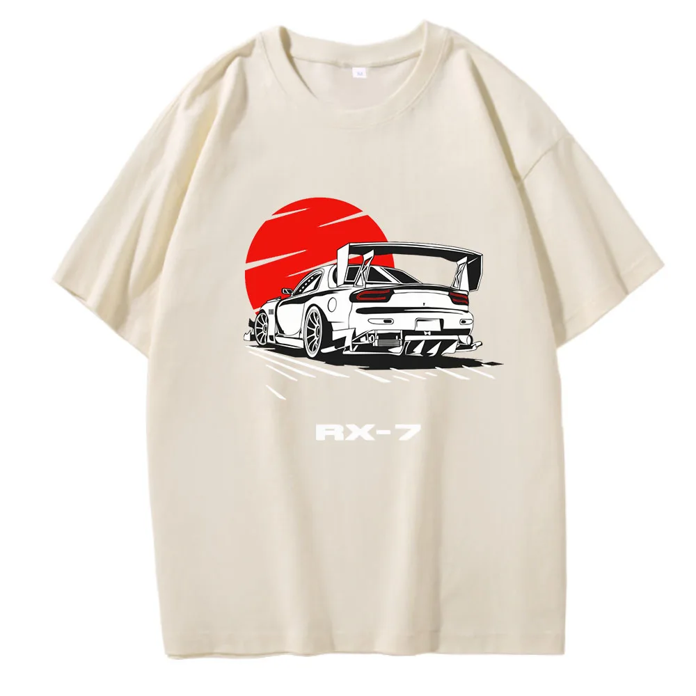 JDM T Shirt Car Drift RX-7 Sundown Tops Male Manga Print Cotton Summer Casual Graphic Tee EU Size Japanese Style Unisex Harajuku