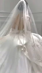 Glitter Tulle Veil Cathedral Shinny Wedding Veil Off White Veil With Pearls and Crystals Wedding Accessorries