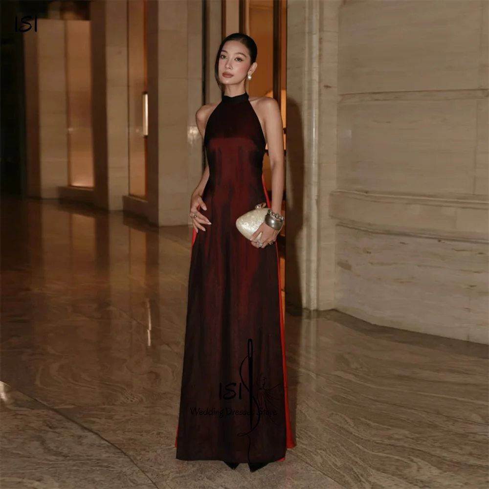 Vestido de noche elegante con corte en A de ISI, vestido de fiesta sin mangas con cuello halter, vestido de fiesta personalizado con espalda descubierta, vestido de noche 2026 ﻿