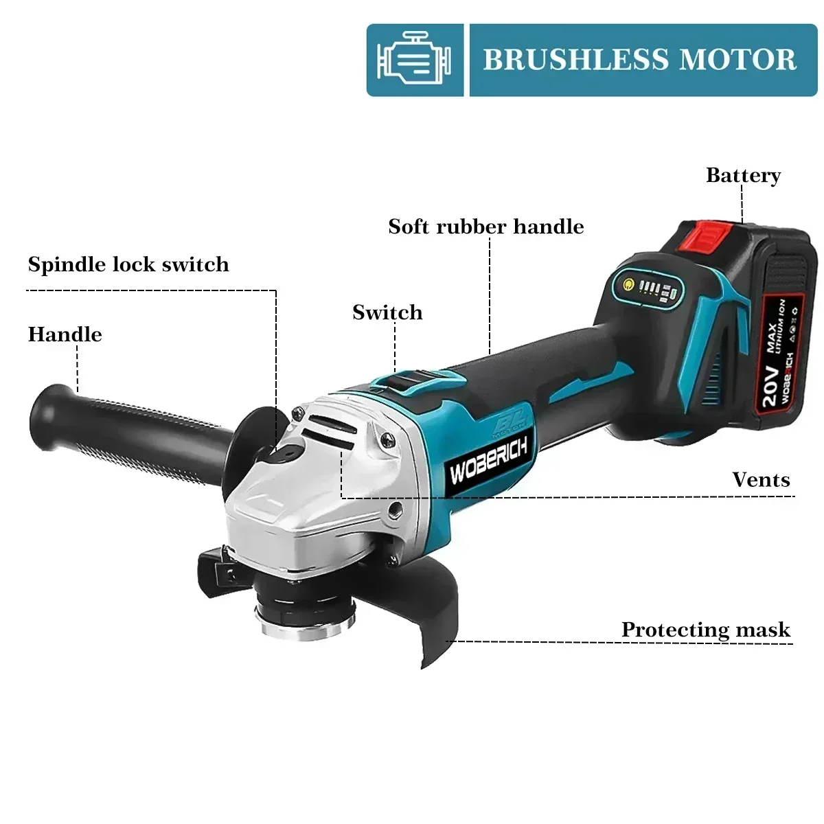 Imagem -02 - Cordless Angle Grinder Broca Elétrica Chave de Impacto Driver com 2x Bateria Ferramentas Elétricas Fit para Makita 18v