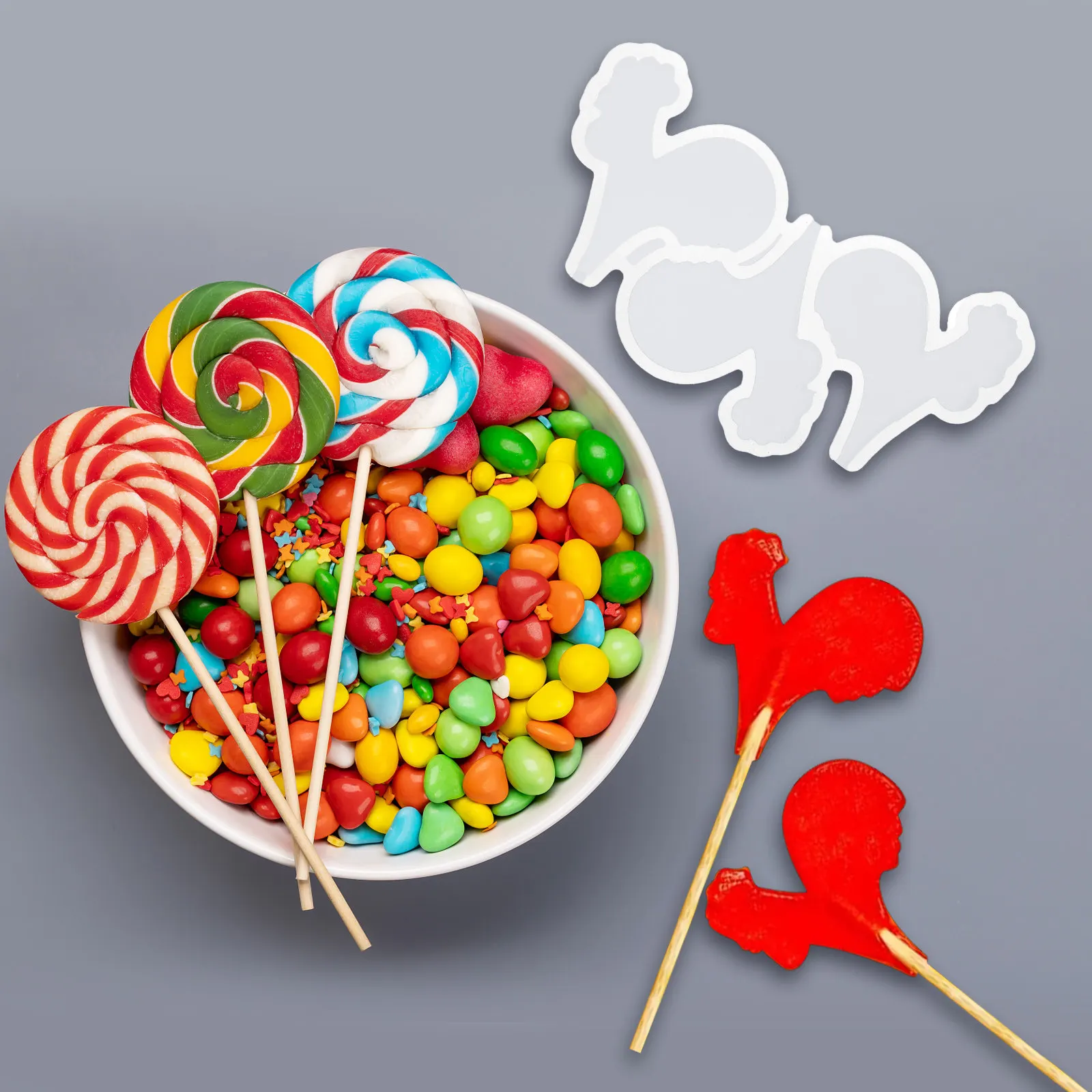 2Pcs Rooster Silicone Molds Reusable Baking Chocolate Candy Mold DIY Cheese Lollipops Animal Shape Baking Supplies