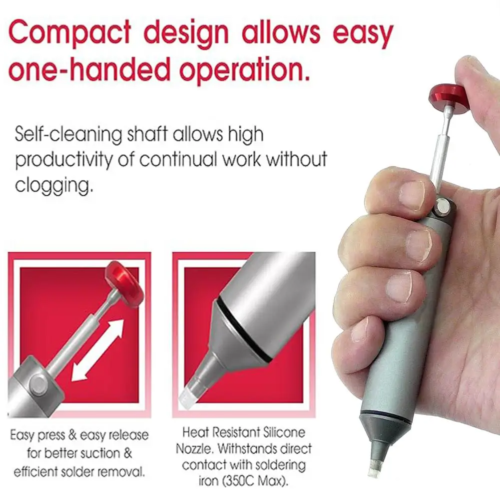 Solder Sucker No Clog Desoldering Pump For Solder Removing With Replaceable Heat Resistan Silicone Sucking Nozzle