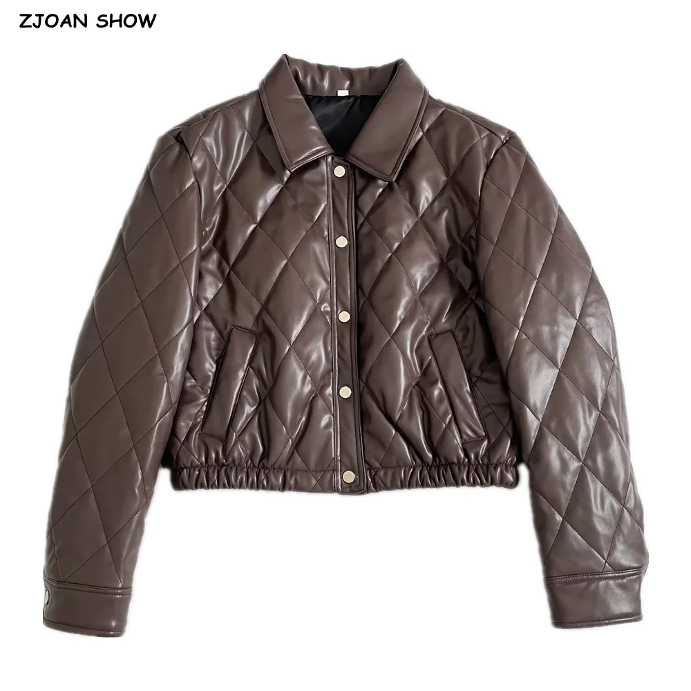 新作秋冬ヴィンテージキルティングPUジャケット レディース ストリート 長袖 ラペルカラー フェイクレザー クロップコート ボタン付きアウター